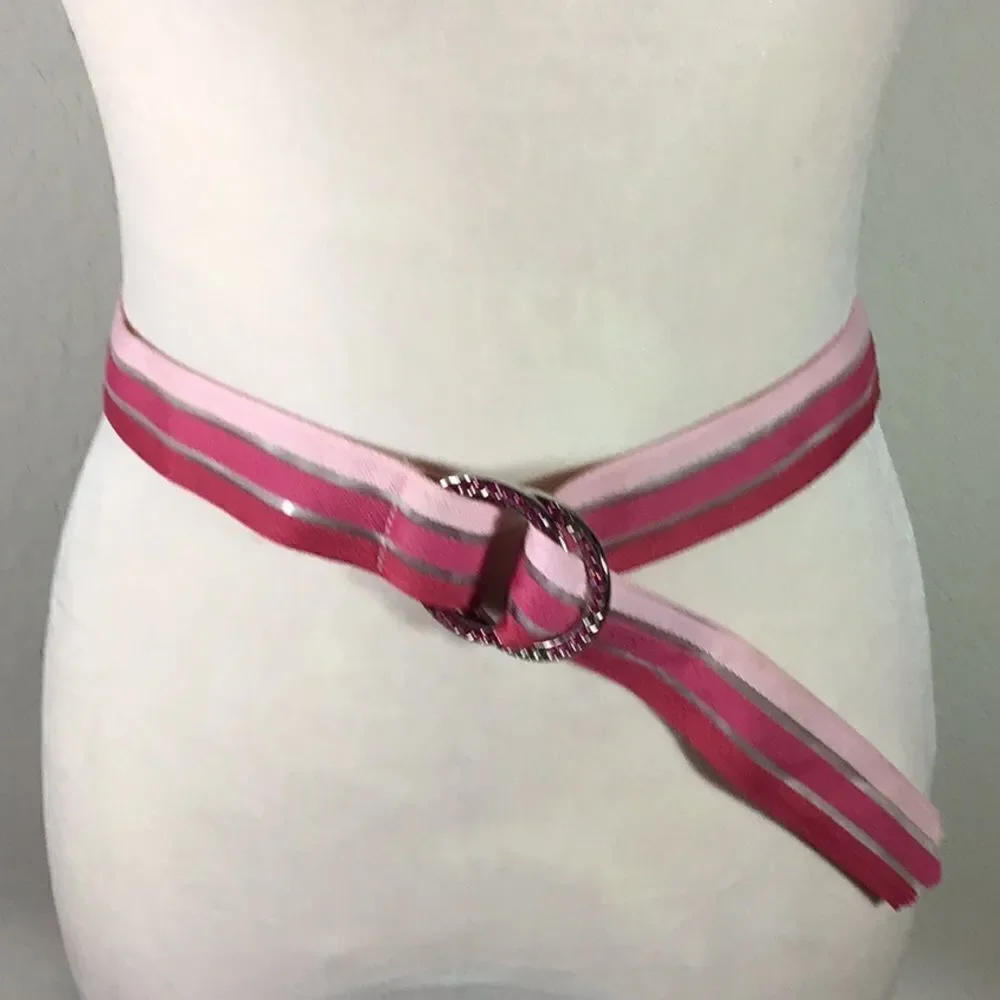 Belt Double Ring Rhinestone Cloth Barbiecore Pink Belt